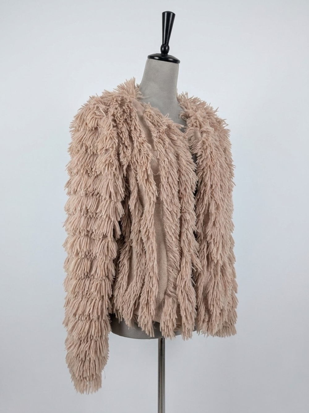 Greylin Womens Small Blush Pink Shaggy Fringe Statement Jacket